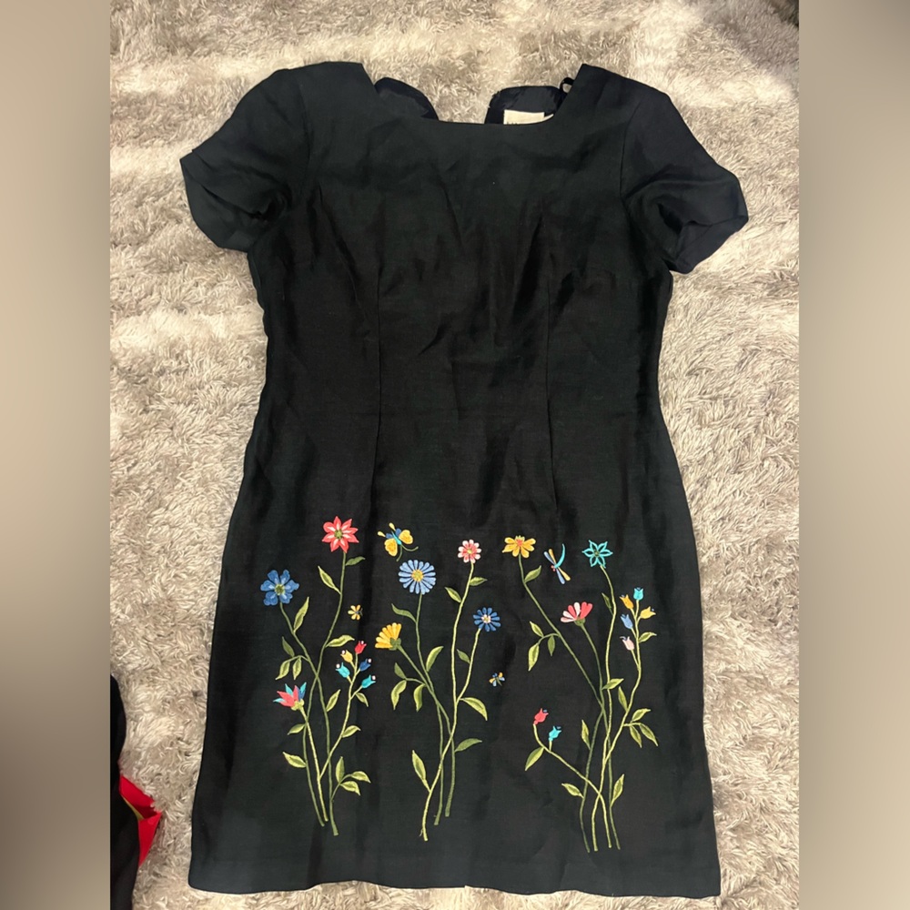 Vintage Floral Embroidered Black Dress